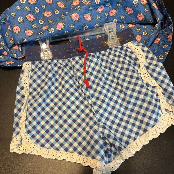 Matilda Jane Girls 2 Pc Top & Shorts Set Blue Floral Gingham Lace Size 4 - Picture 2 of 5